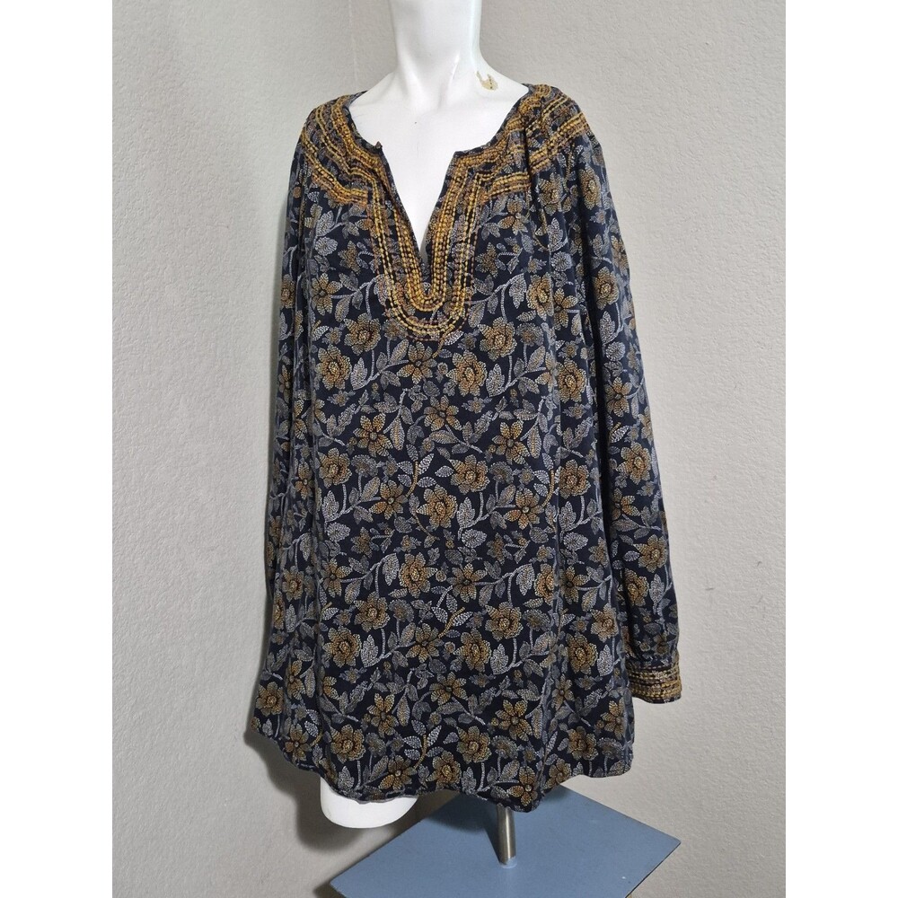 Pure Jill size 4X tunic blouse embroidered v-neck top shirt flower